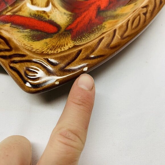 VTG Beautiful Ashtray Large Divided Floral Red Brown Pottery 60's-70's 12in - Picture 6 of 9